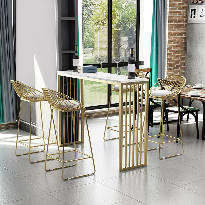 Glam Bar Height Table Faux Marble Top Bistro Bar Table with Double Pedestal Base