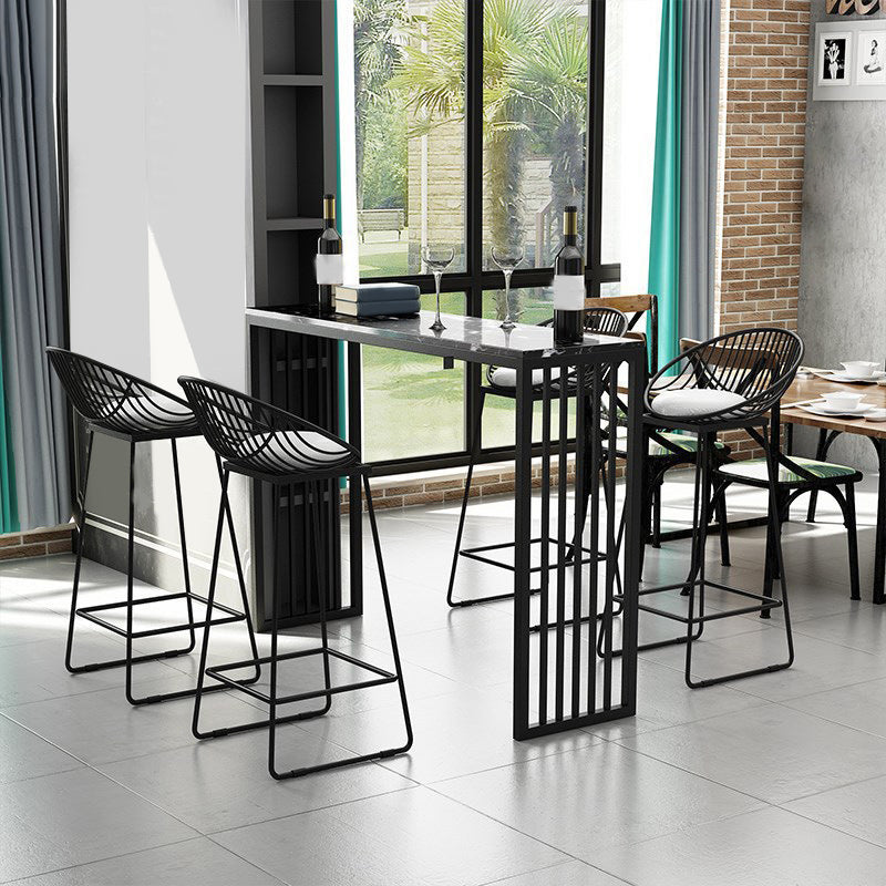 Glam Bar Height Table Faux Marble Top Bistro Bar Table with Double Pedestal Base