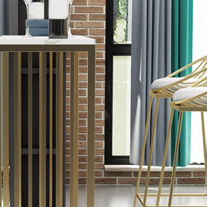 Glam Bar Height Table Faux Marble Top Bistro Bar Table with Double Pedestal Base