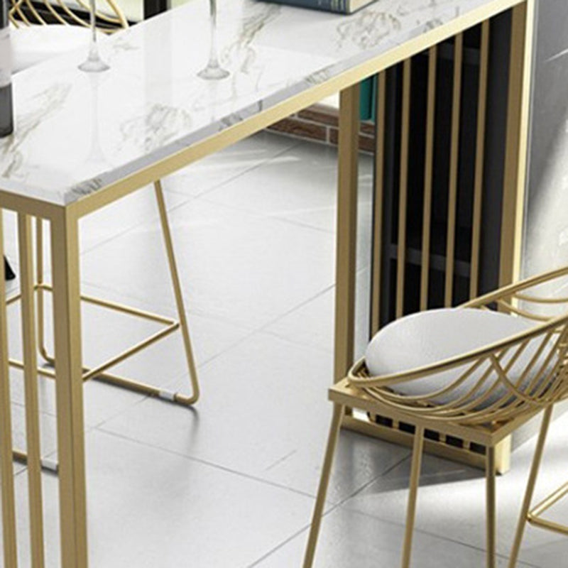 Glam Bar Height Table Faux Marble Top Bistro Bar Table with Double Pedestal Base