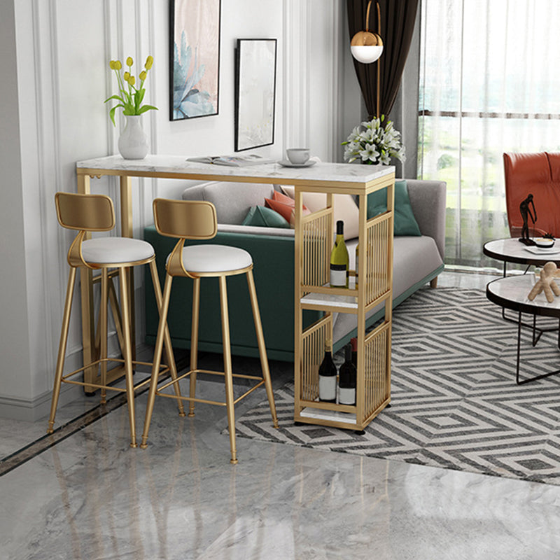 Faux Marble Top Bar Height Table Glam Style Bistro Table with 2 Shelves