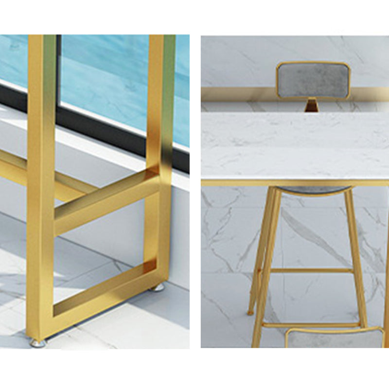 Glam Bar Height Table Faux Marble Top Bistro Bar Table with Trestle Base