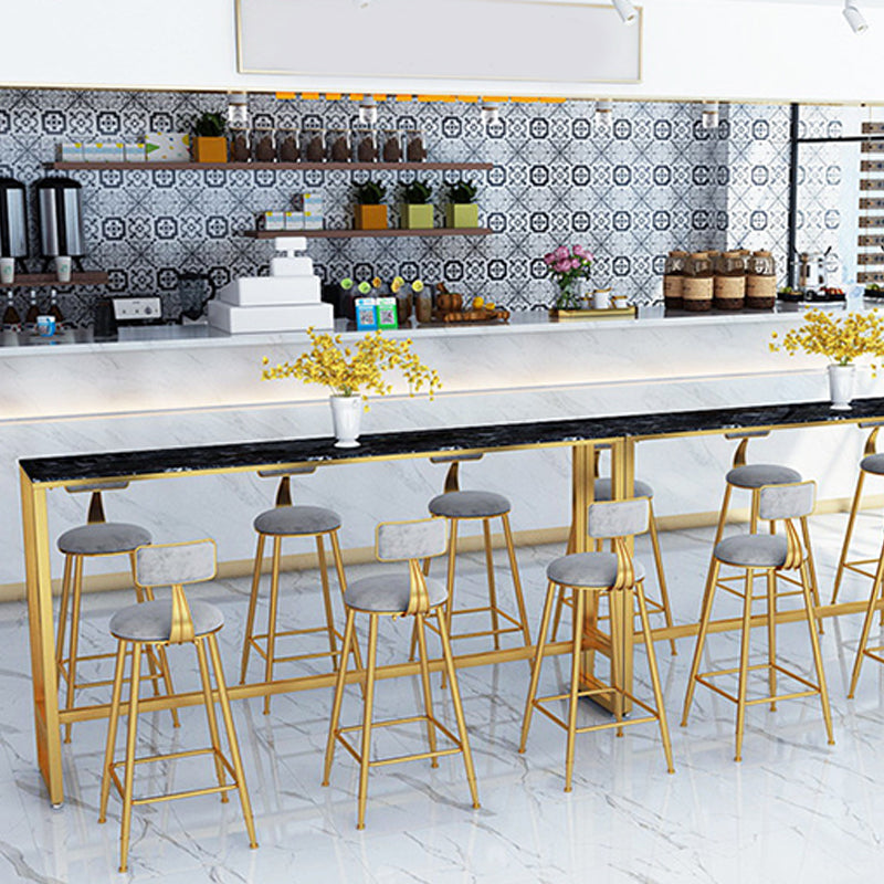 Glam Bar Height Table Faux Marble Top Bistro Bar Table with Trestle Base