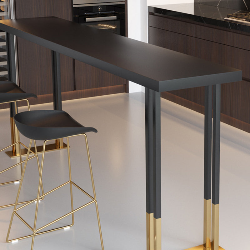 Glam Bar Height Table Solid Wood Top Bistro Bar Table with Double Pedestal Base