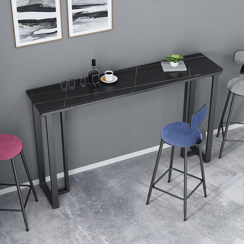 Industrial Bar Height Table Stone Top Bistro Table with Black Base