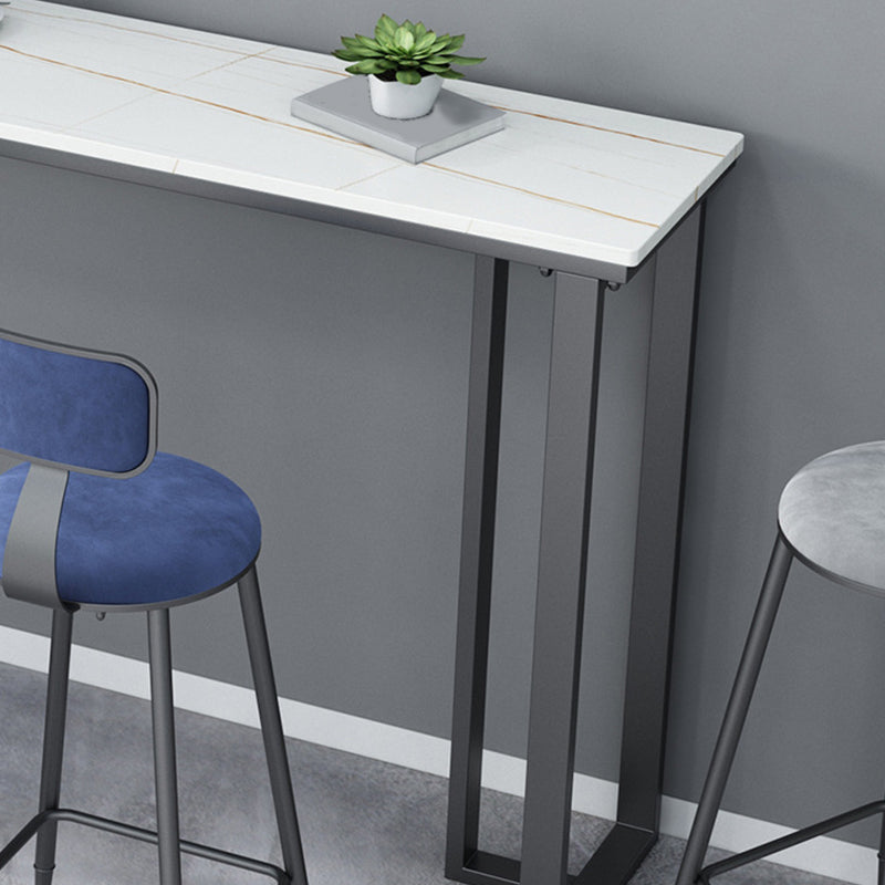 Industrial Bar Height Table Stone Top Bistro Table with Black Base