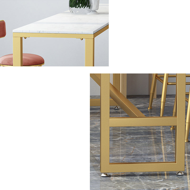 White Faux Marble Table Modern Style Bistro Table with Trestle Base