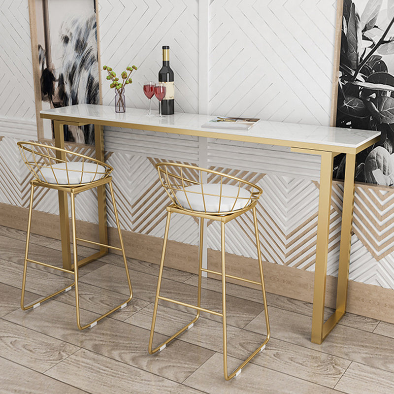 Faux Marble Table Modern Style Bistro Bar Table with Sled Base