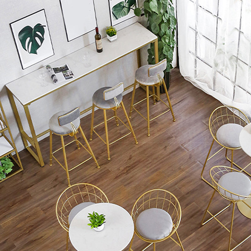 White Faux Marble Table Modern Style Bistro Bar Table with Trestle Base