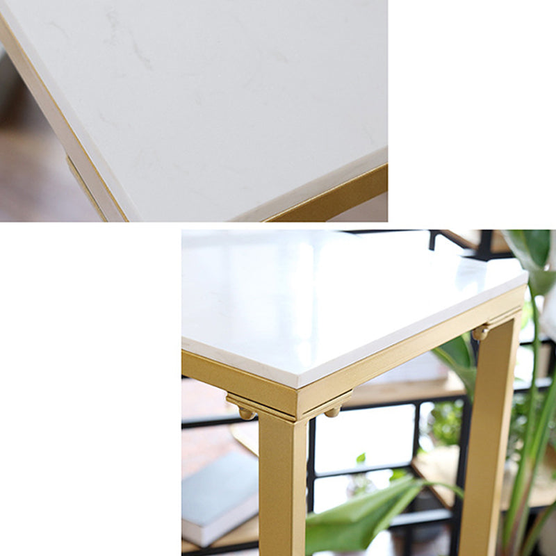 White Faux Marble Table Modern Style Bistro Bar Table with Trestle Base