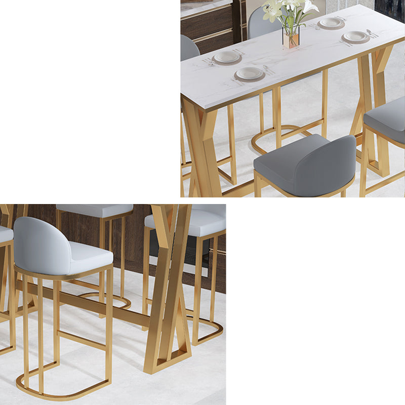 Faux Marble Top Bar Table Rectangle Contemporary Style Pub Table in White