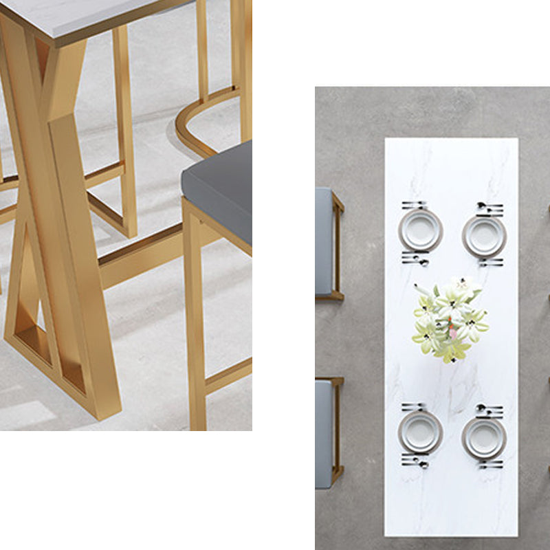 Faux Marble Top Bar Table Rectangle Contemporary Style Pub Table in White