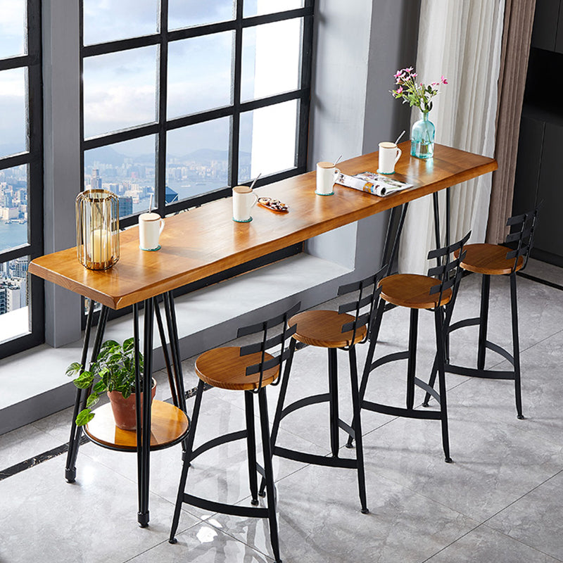 Industrial Style Bar Table Solid Wood Rectangle Pub Table in Brown