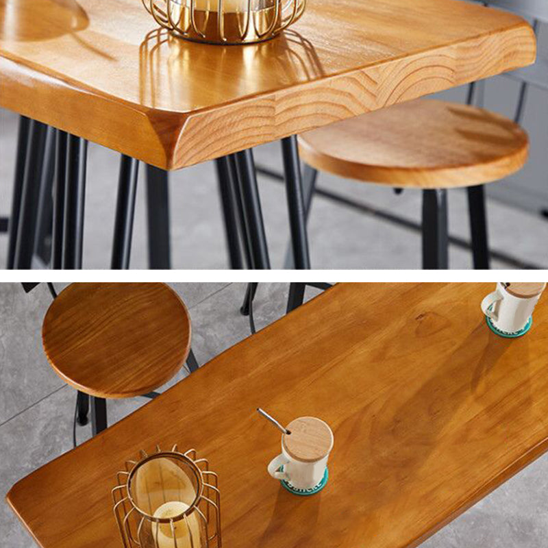Industrial Style Bar Table Solid Wood Rectangle Pub Table in Brown