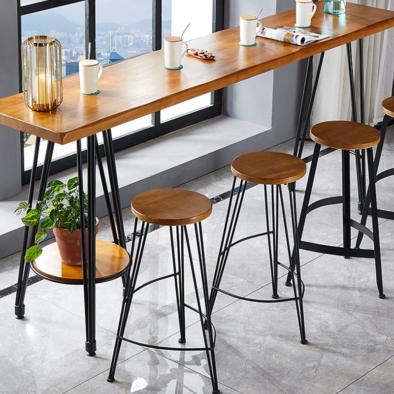 Industrial Style Bar Table Solid Wood Rectangle Pub Table in Brown