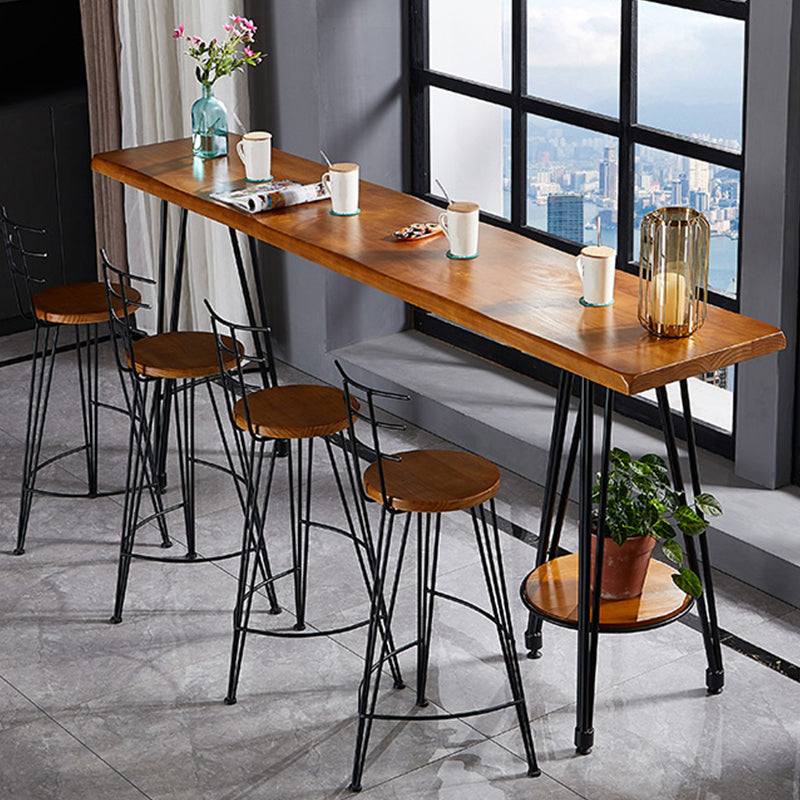 Industrial Style Bar Table Solid Wood Rectangle Pub Table in Brown
