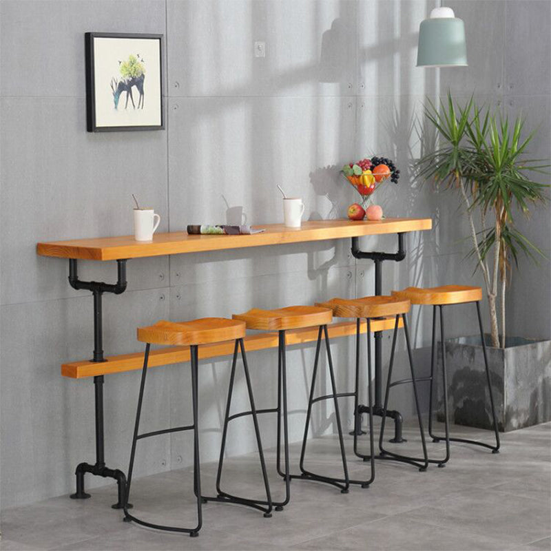 Industrial Style Bar Table Rectangle Solid Wood Pub Table in Brown