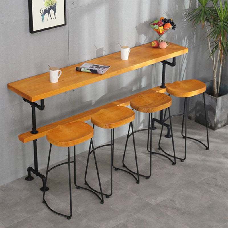 Industrial Style Bar Table Rectangle Solid Wood Pub Table in Brown