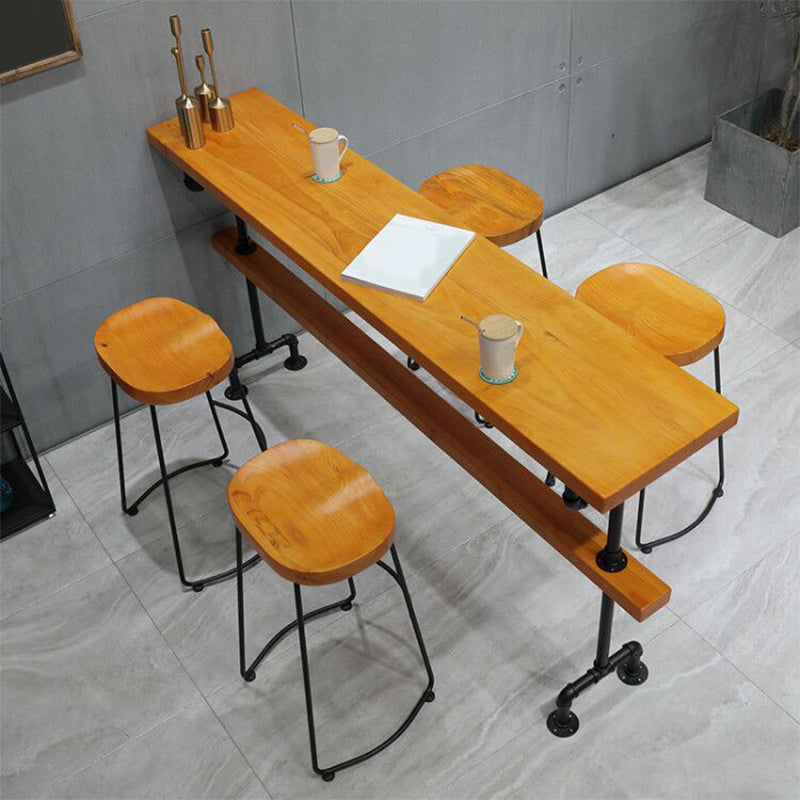 Industrial Style Bar Table Rectangle Solid Wood Pub Table in Brown