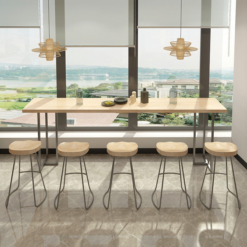 Modern Solid Wood Bistro Bar Table Rectangle Metal Base Bar Table