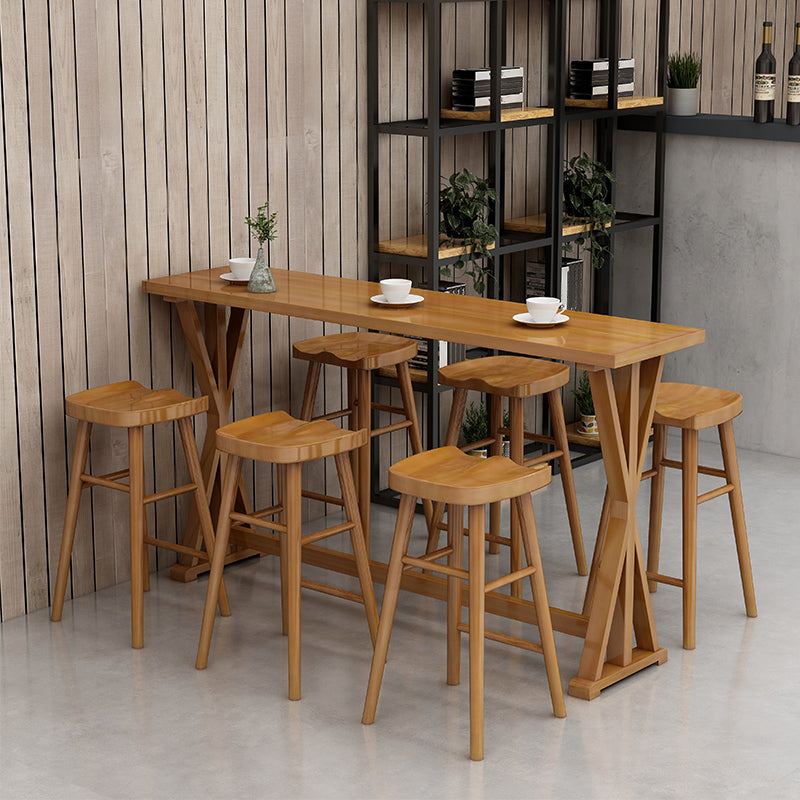 Contemporary Solid Wood Bar Stool Table Rectangle Bar Table in Brown for Indoor
