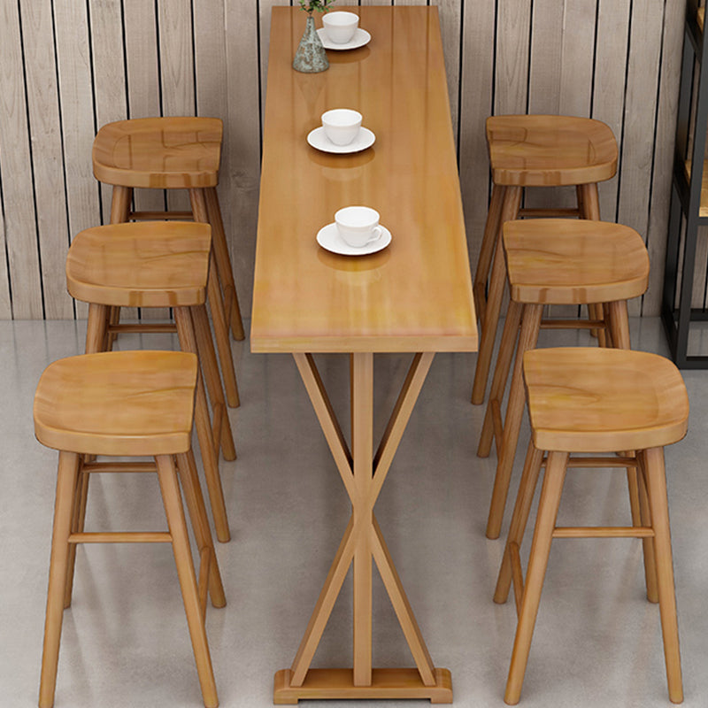 Contemporary Solid Wood Bar Stool Table Rectangle Bar Table in Brown for Indoor