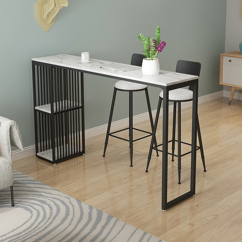 Industrial Rectangle Bar Dining Table Faux Marble Bar Stool Table with Storages