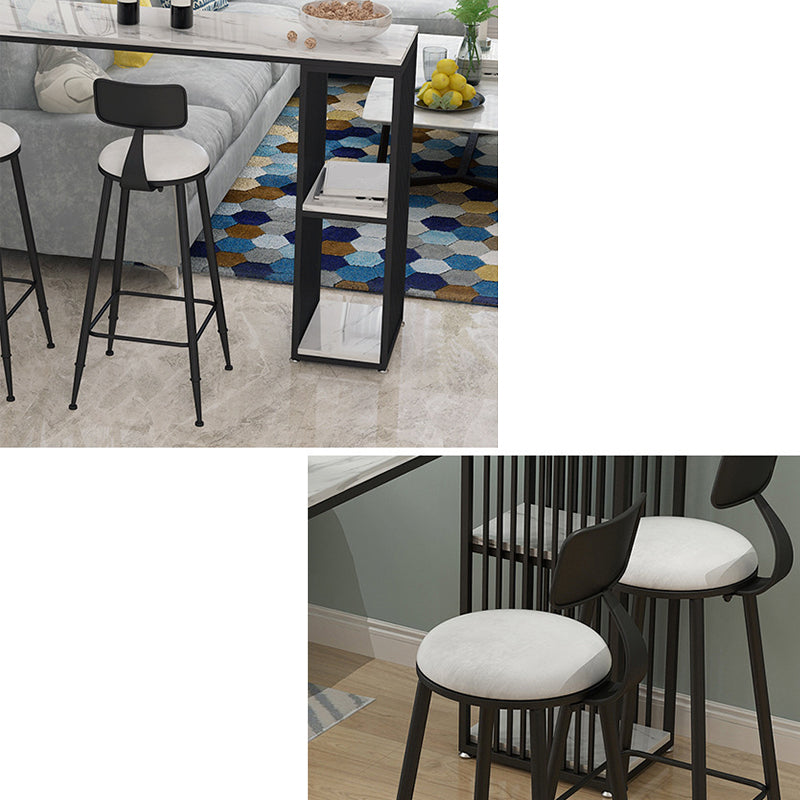 Industrial Rectangle Bar Dining Table Faux Marble Bar Stool Table with Storages