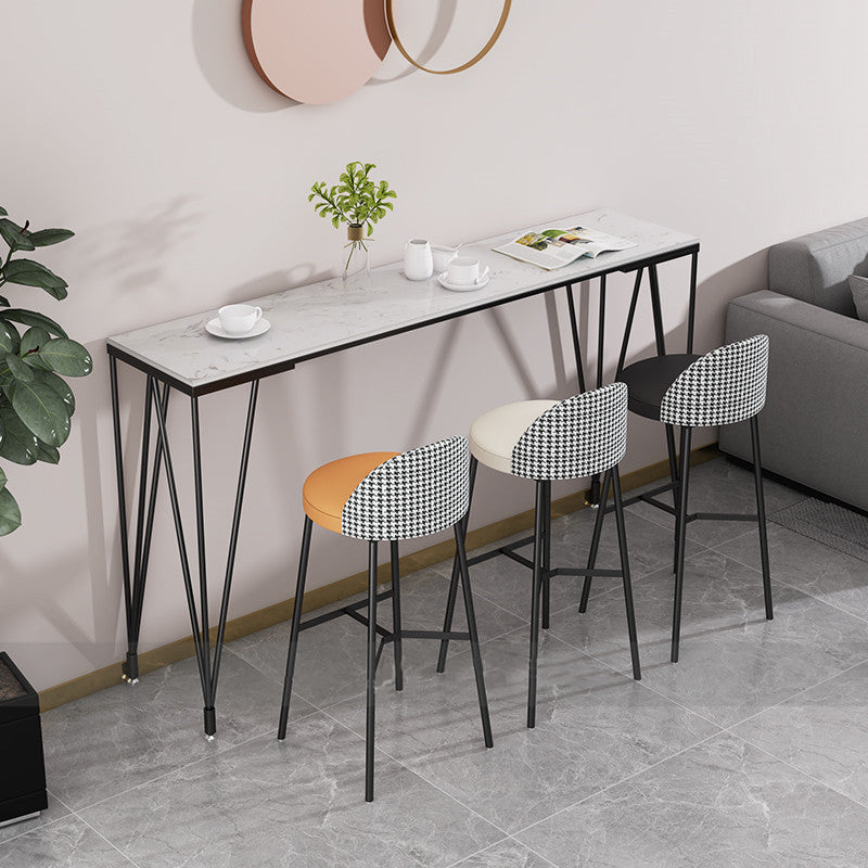 Rectangle Pub Table Glam Faux Marble Top Bar Table for Cafe and Breakroom