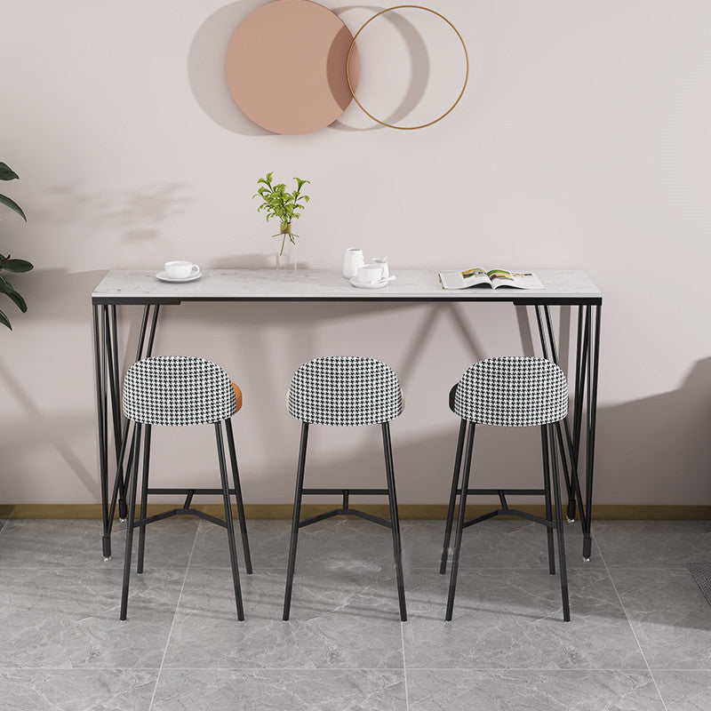 Rectangle Pub Table Glam Faux Marble Top Bar Table for Cafe and Breakroom