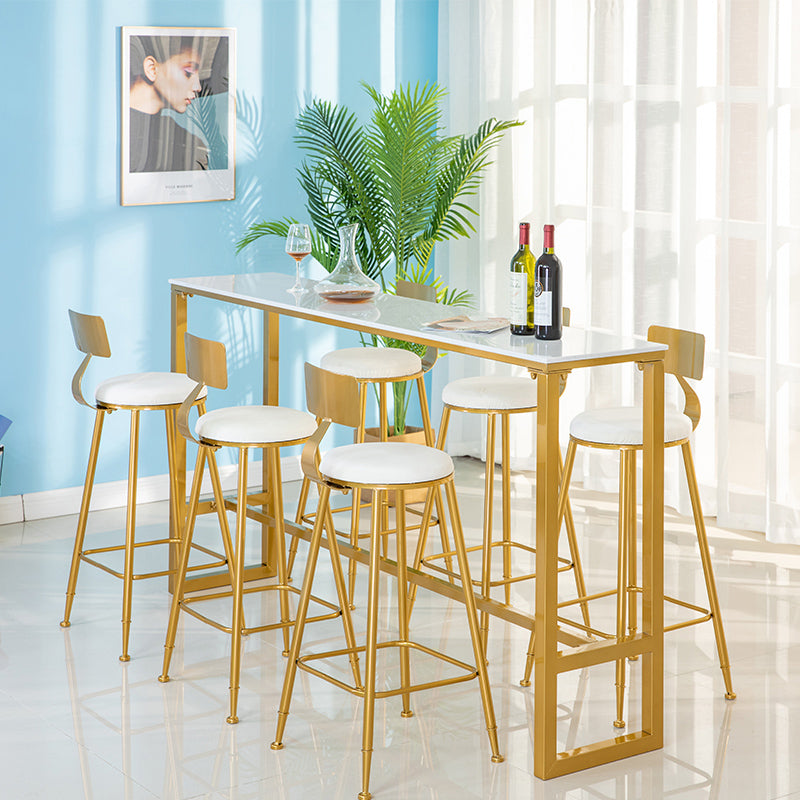 Glam Rectangle Pub Set 1/4/7 Pieces Faux Marble Bar Table with Upholstered Stools