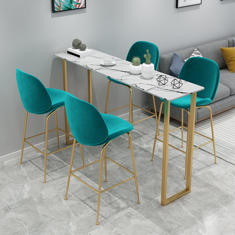 Glam Rectangle Bistro Set 1/5 Pieces Faux Marble Pub Table with Solid Back Stools