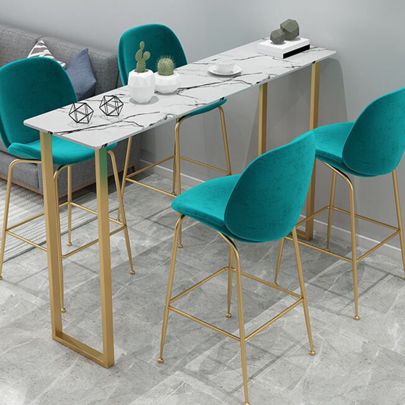 Glam Rectangle Bistro Set 1/5 Pieces Faux Marble Pub Table with Solid Back Stools