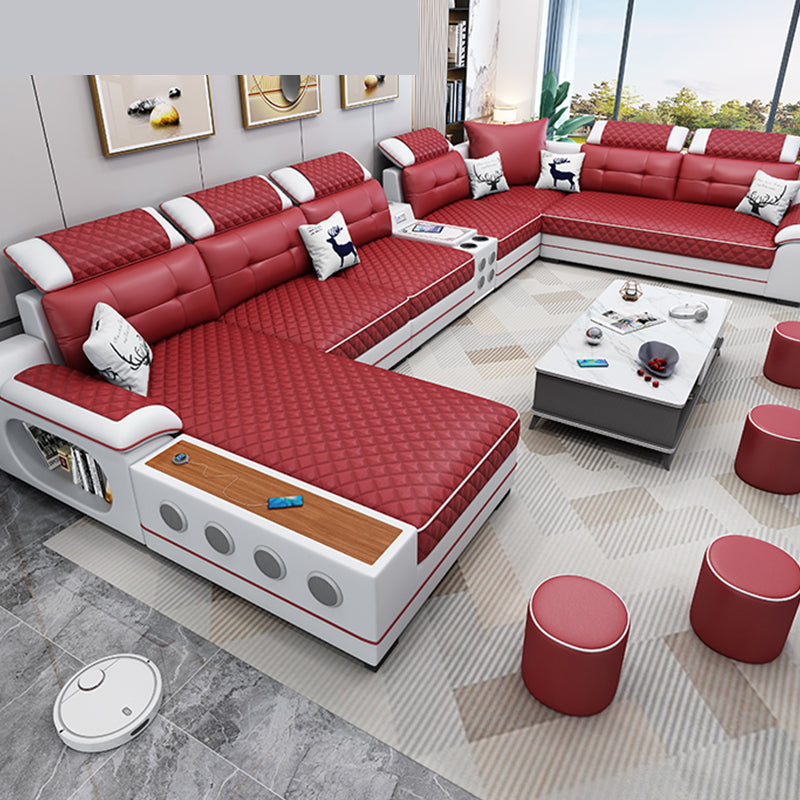 French Country Faux Leather Sectional Sofa with Pillow Top Arms