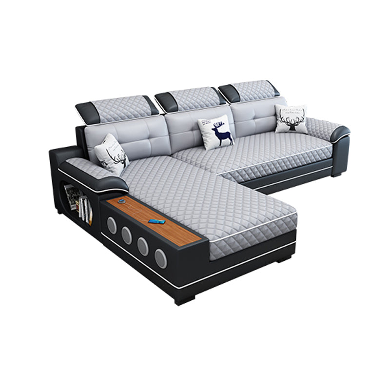 French Country Faux Leather Sectional Sofa with Pillow Top Arms