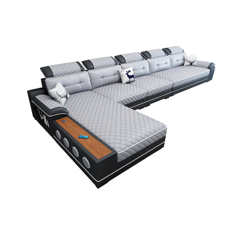 French Country Faux Leather Sectional Sofa with Pillow Top Arms