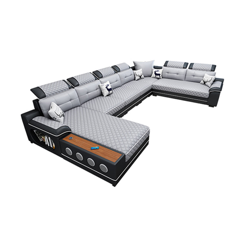 French Country Faux Leather Sectional Sofa with Pillow Top Arms