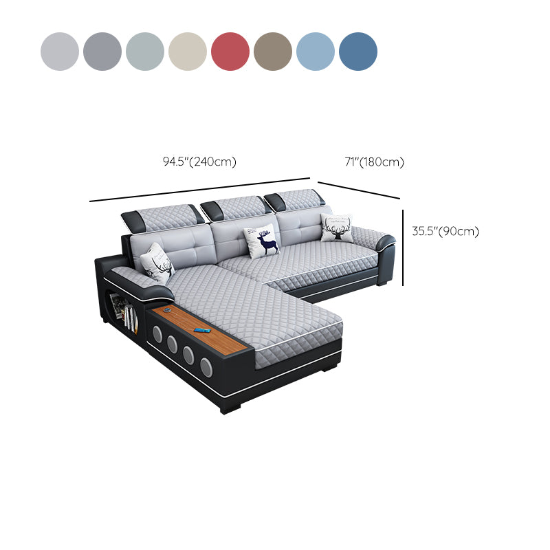 French Country Faux Leather Sectional Sofa with Pillow Top Arms