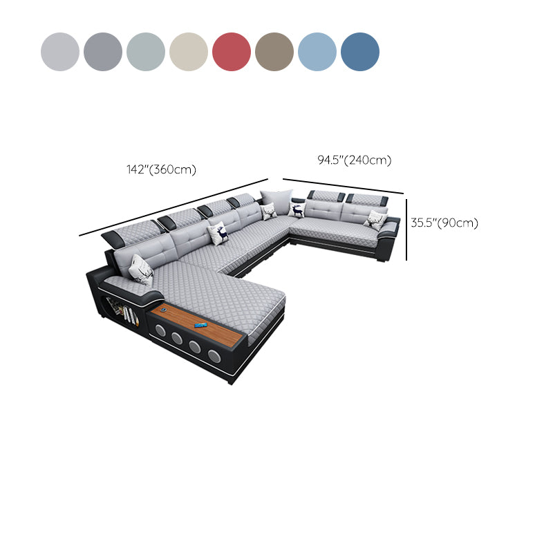 French Country Faux Leather Sectional Sofa with Pillow Top Arms