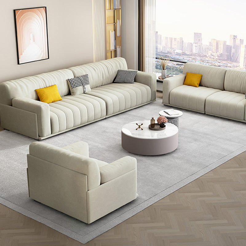 Fabric Square Arm Sofa with Pillows Standard Seating in White
