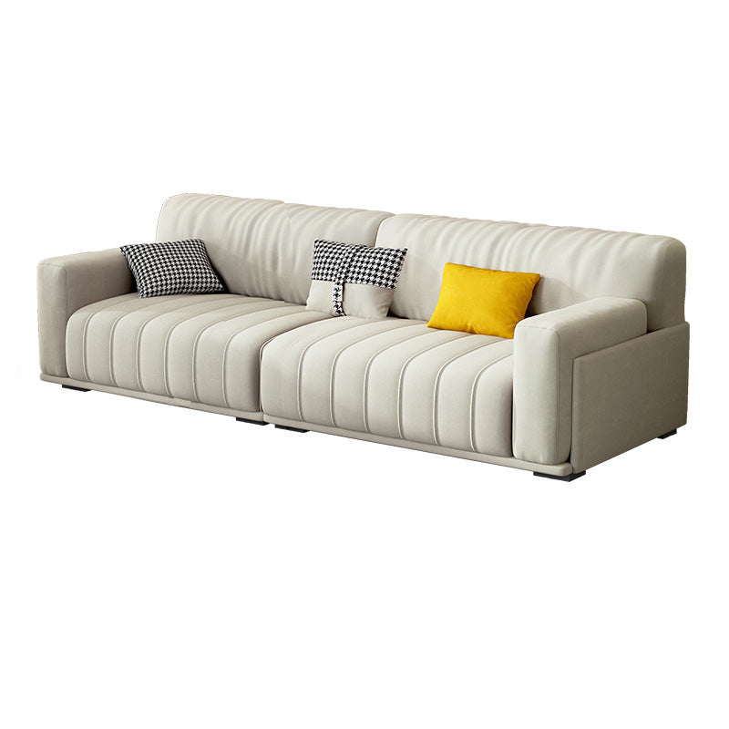 Fabric Square Arm Sofa with Pillows Standard Seating in White