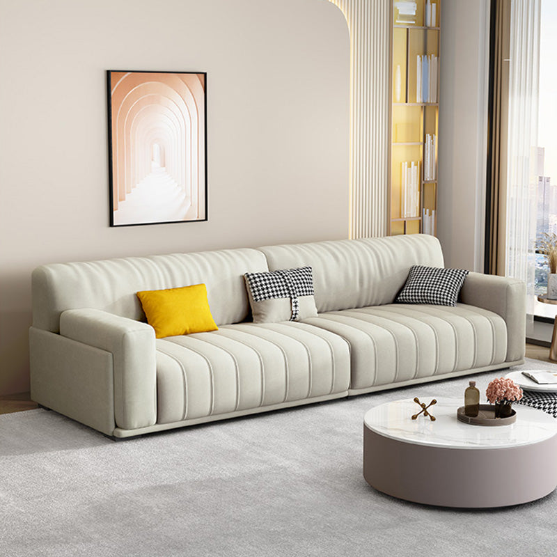 Fabric Square Arm Sofa with Pillows Standard Seating in White