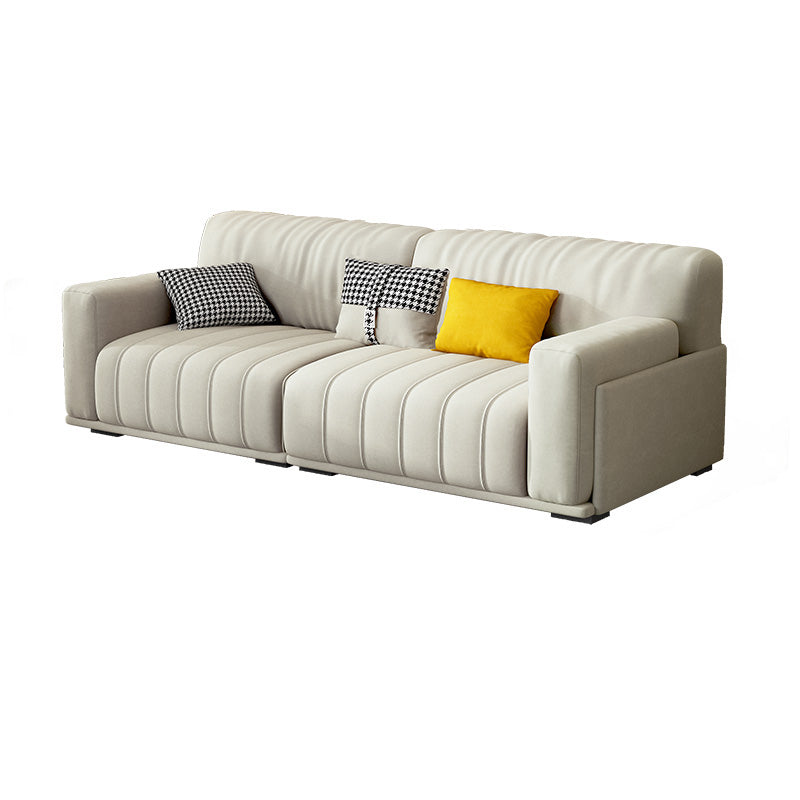Fabric Square Arm Sofa with Pillows Standard Seating in White