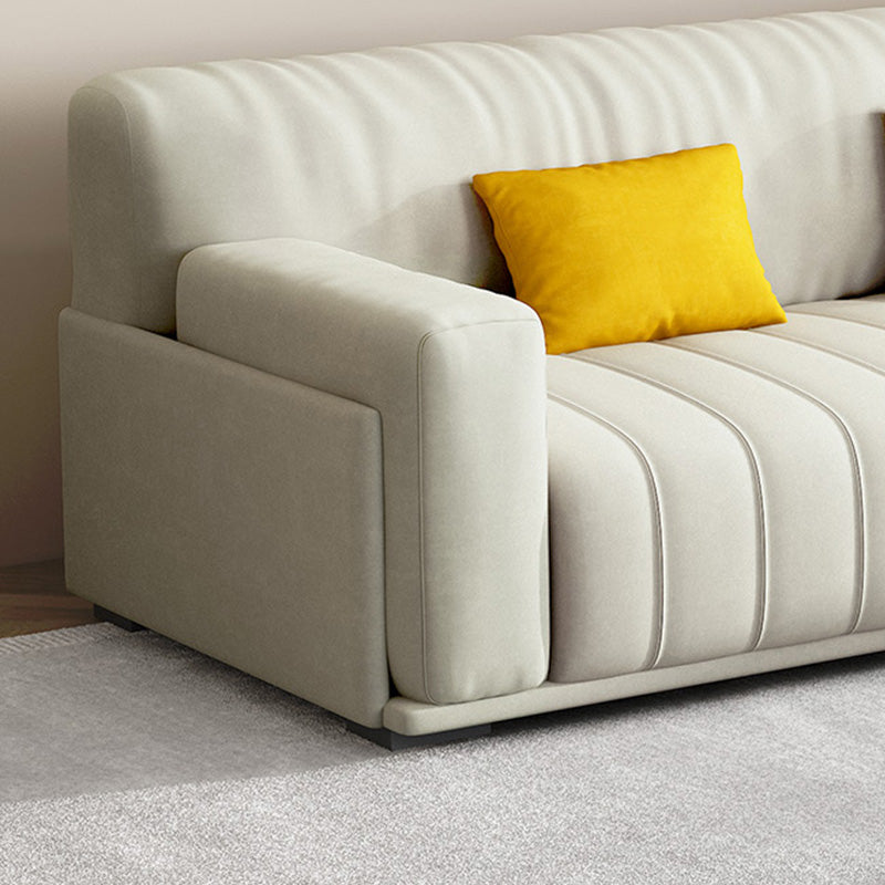 Fabric Square Arm Sofa with Pillows Standard Seating in White