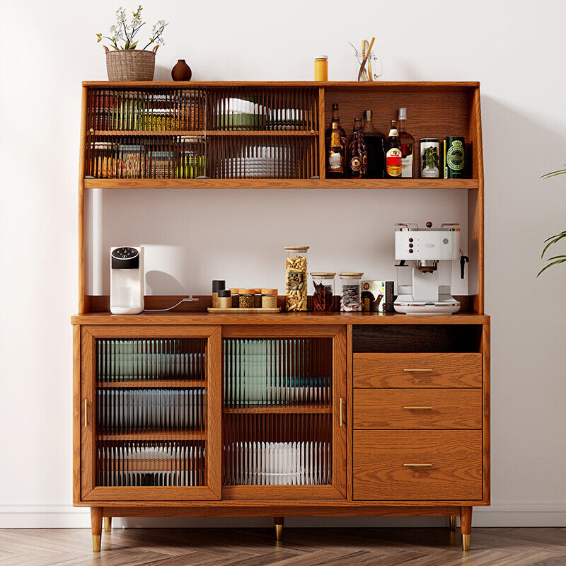 Modern Poplar Dining Hutch Glass Doors Display Cabinet with Doors for Dining Room