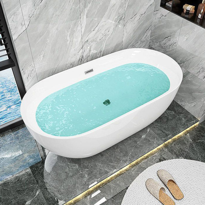 Soaking Freestanding Tub with Overflow Trim White Acrylic Oval Bathtub