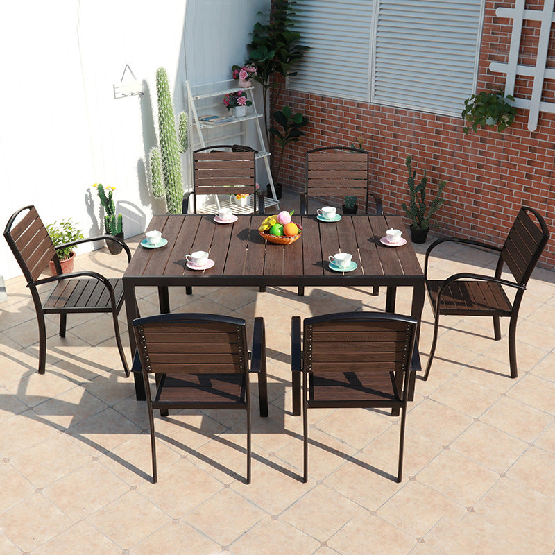 1/5/7 Pcs Faux Wood Dining Table Set Industrial Outdoor Dining Set