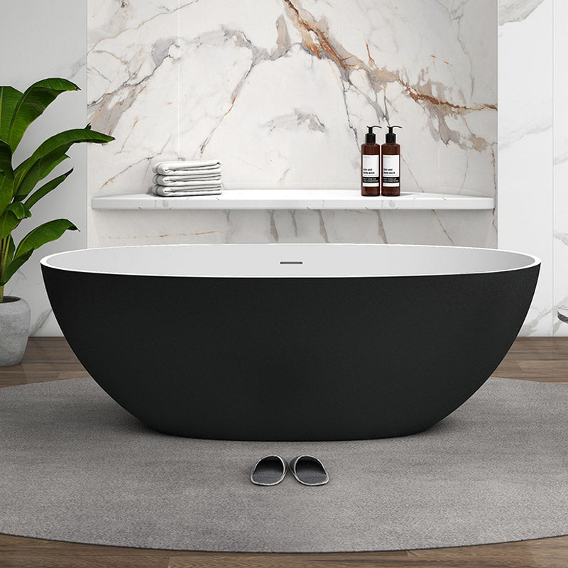 Modern Stone Oval Bath Tub Soaking Stand Alone Tub with Drain