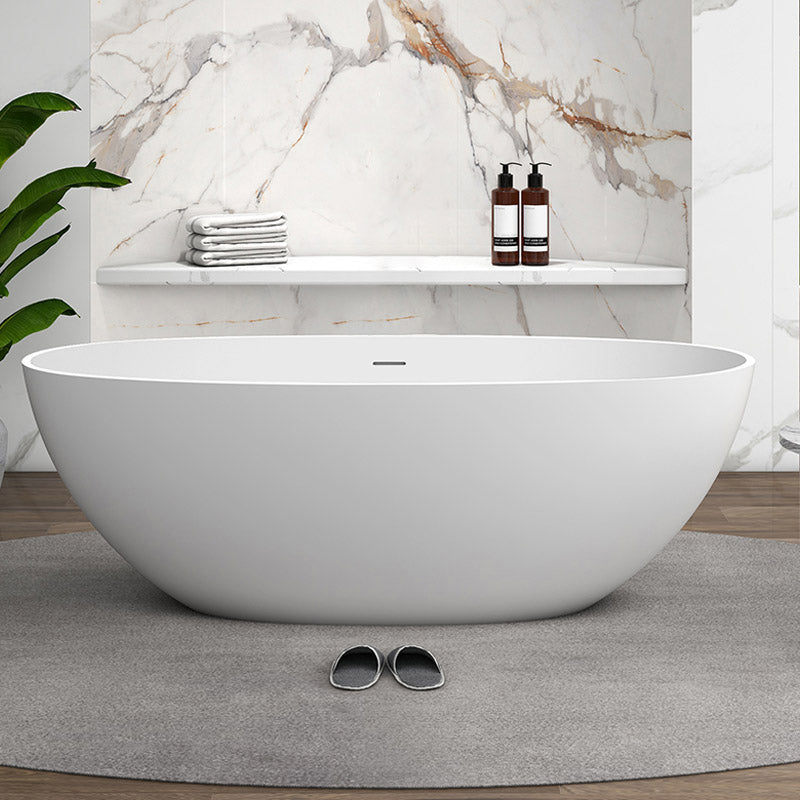 Modern Stone Oval Bath Tub Soaking Stand Alone Tub with Drain