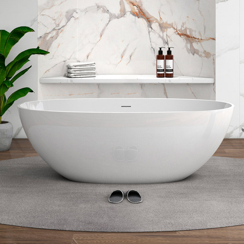 Modern Stone Oval Bath Tub Soaking Stand Alone Tub with Drain